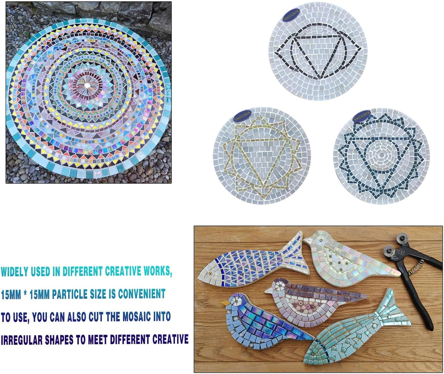 SMEIINIK 1.1lb Bulk Single Iridescent Color Mosaic Tiles for Crafts, Glass Mosaic Pieces for Mosaic Puzzles, Stained Glass Tiles for Mosaic DIY, Mosaic Making Supplies(WJ37-5)