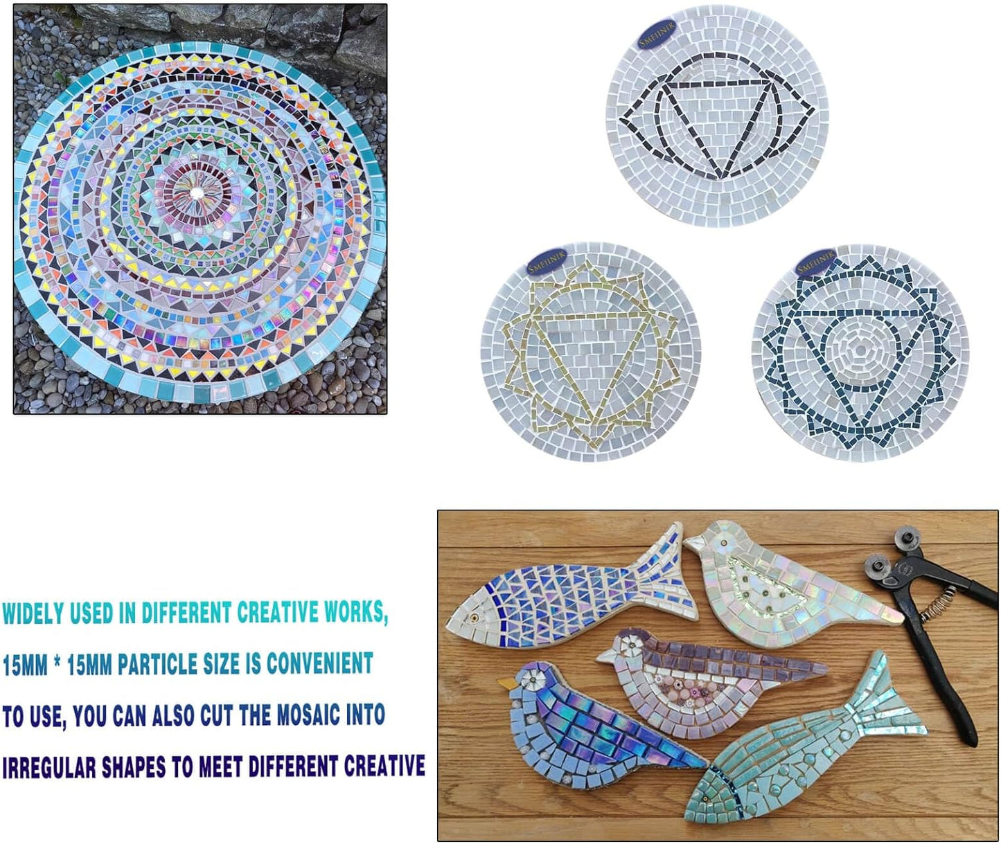 SMEIINIK 1.1lb/500g Square Mosaic Tiles for Crafts Bulk,Glass Tiles for Art Mosaic Projects, Iridescent Stained Glass Pieces for Mosaic Works (AJ23-34)