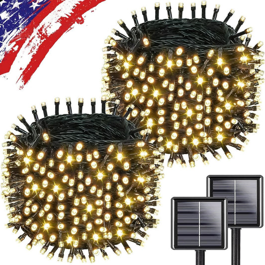 Upgrade Solar String Lights for Outside 2 Pack Total 180FT 500LED Solar Christmas Lights Outdoor with 8 Modes, IP65 Waterproof Outdoor Twinkle Light, Garden Tree Party Christmas Decoration, Warm White