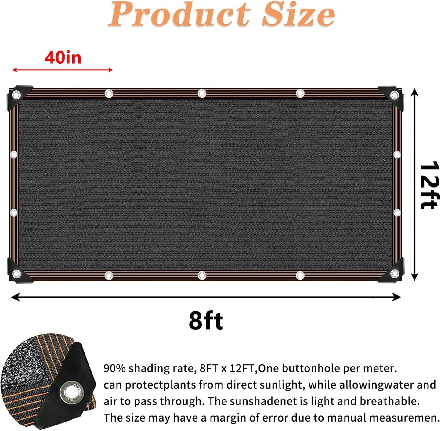 Shade Cloth for Plants Greenhouse, 80-90% Sunblock Shade Sails for Outdoor Garden Pergola Patio Lawn, Easier to Hang Sun Protection Neting Covers for Kennel Chicken Coop, 8x12 FT