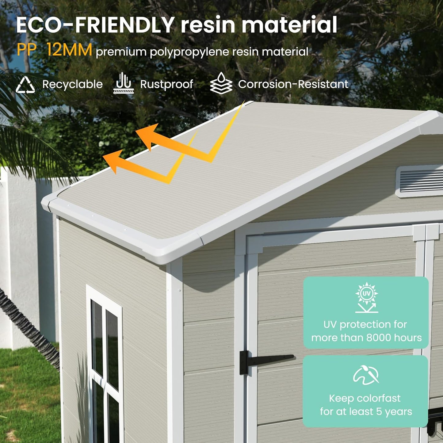 UDPATIO Outdoor Storage Shed 6x4.5 FT, Plastic Resin Outside Sheds & Outdoor Storage for Trash Can, Bike, Lawnmower, Generator, Tool Shed with Lockable Door for Backyard, Lawn, Patio, Sandstone