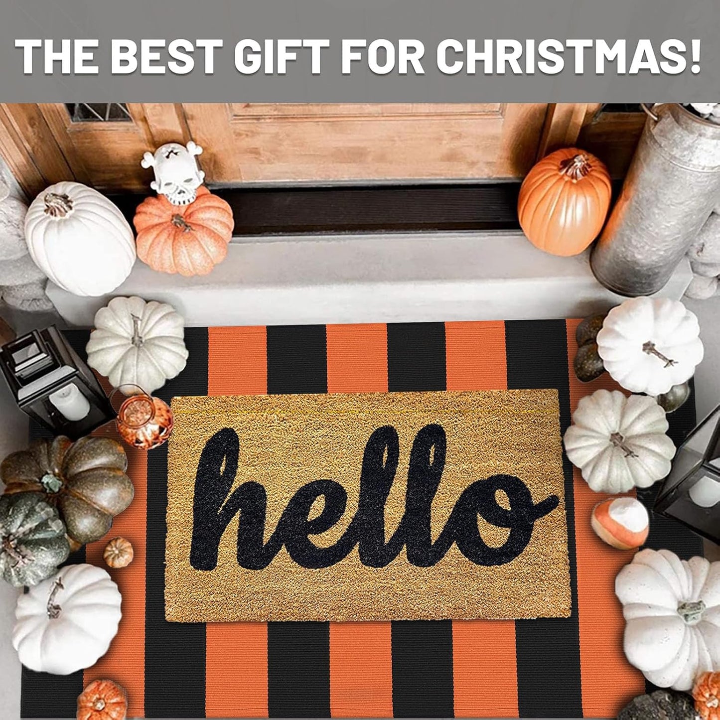 IOHOUZE Fall Door mat 27.5" x 43" Orange Black Striped Area Rug Washable Front Porch Rug Striped Door Mat Outside Entrance Entryway Doormat for Fall, Halloween, Thanksgiving Porch Decor