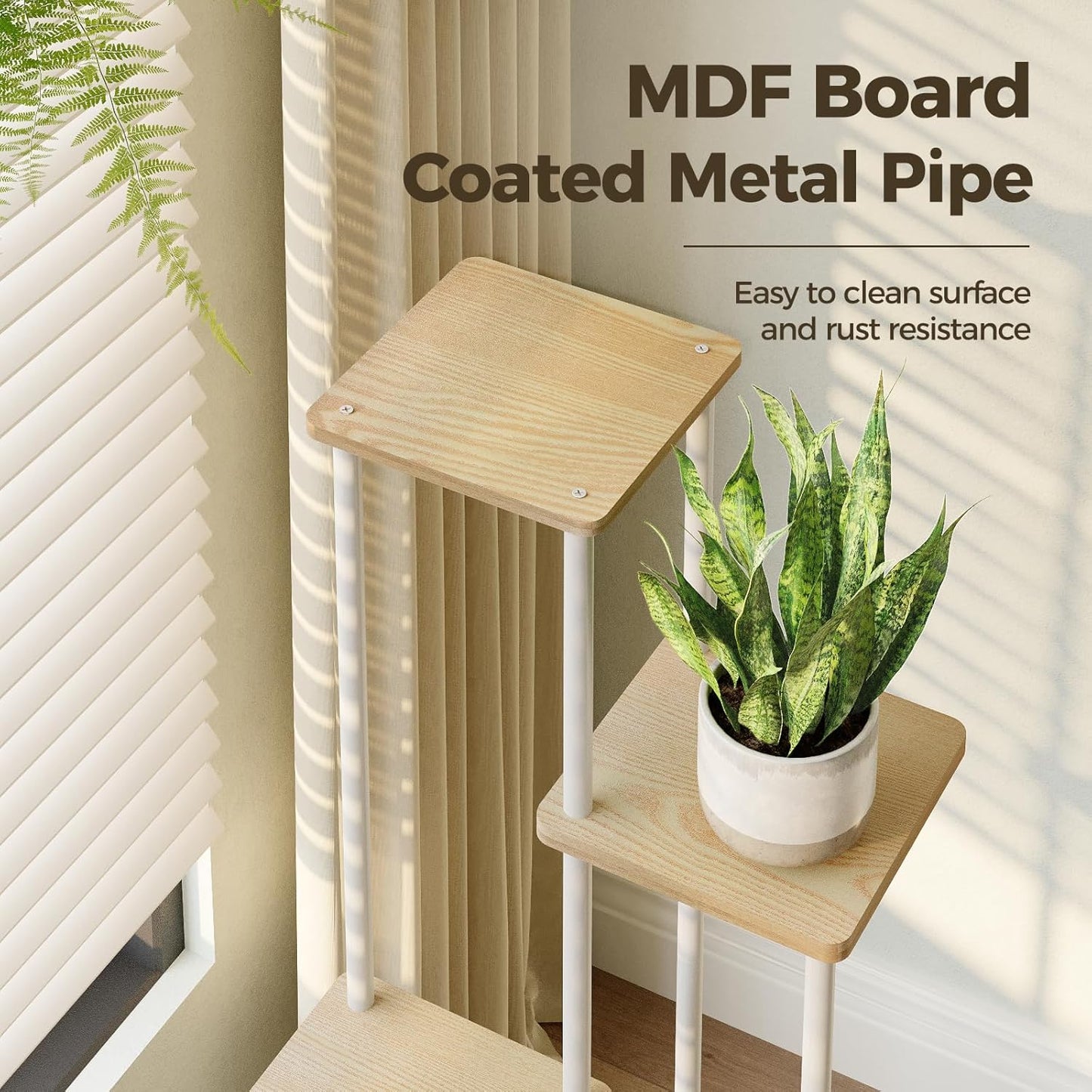 Bamworld Tall Plant Stand Indoor 6 Tier Metal Plant Shelf for Large Plants Corner Tiered Flower Stand for Patio Garden Balcony Living Room Bedroom White