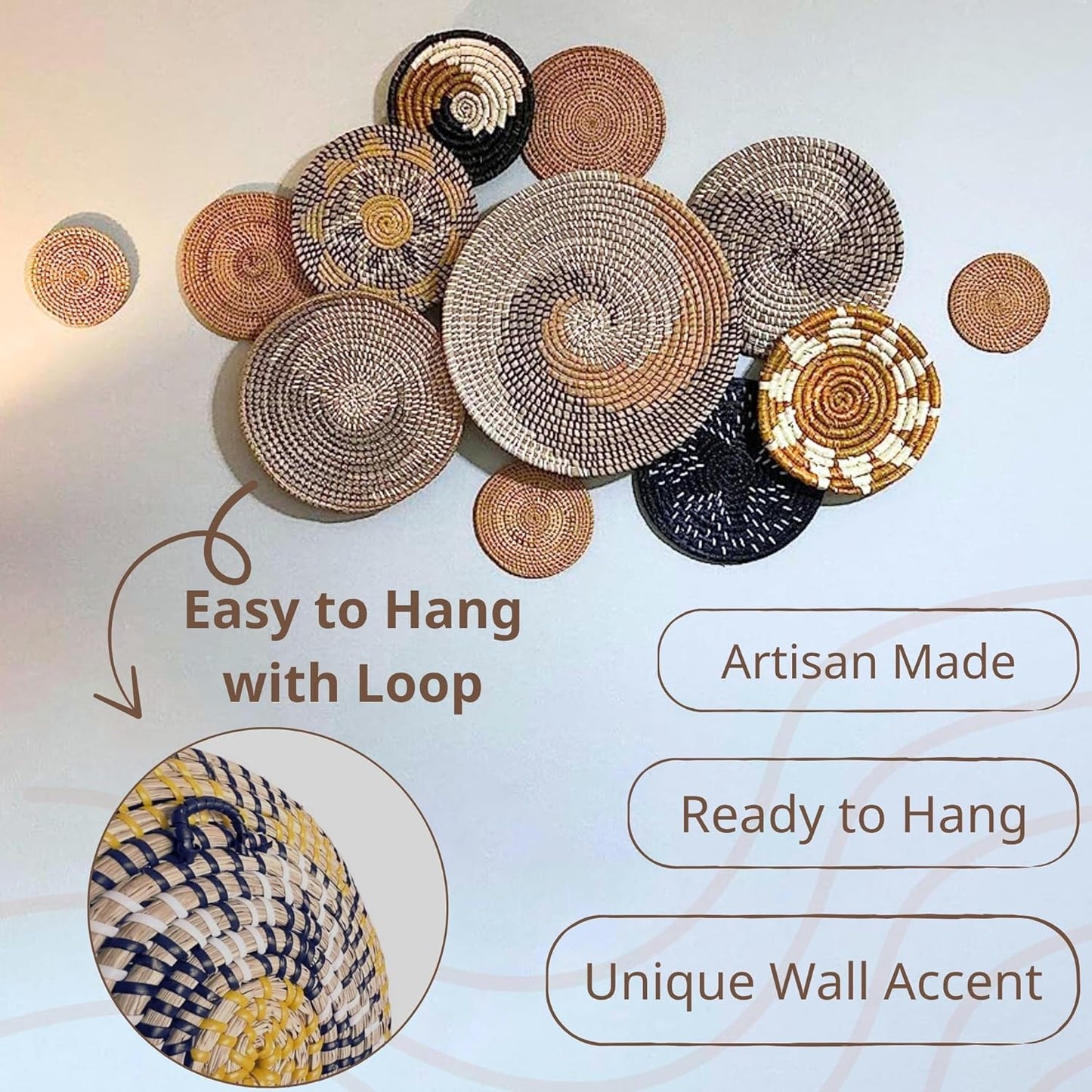 Wall Basket Decor, Boho Wall Hangings, Decorative Baskets for Home, Boho Basket Wall Decor Set, Hanging Basket Wall, Woven Basket Set