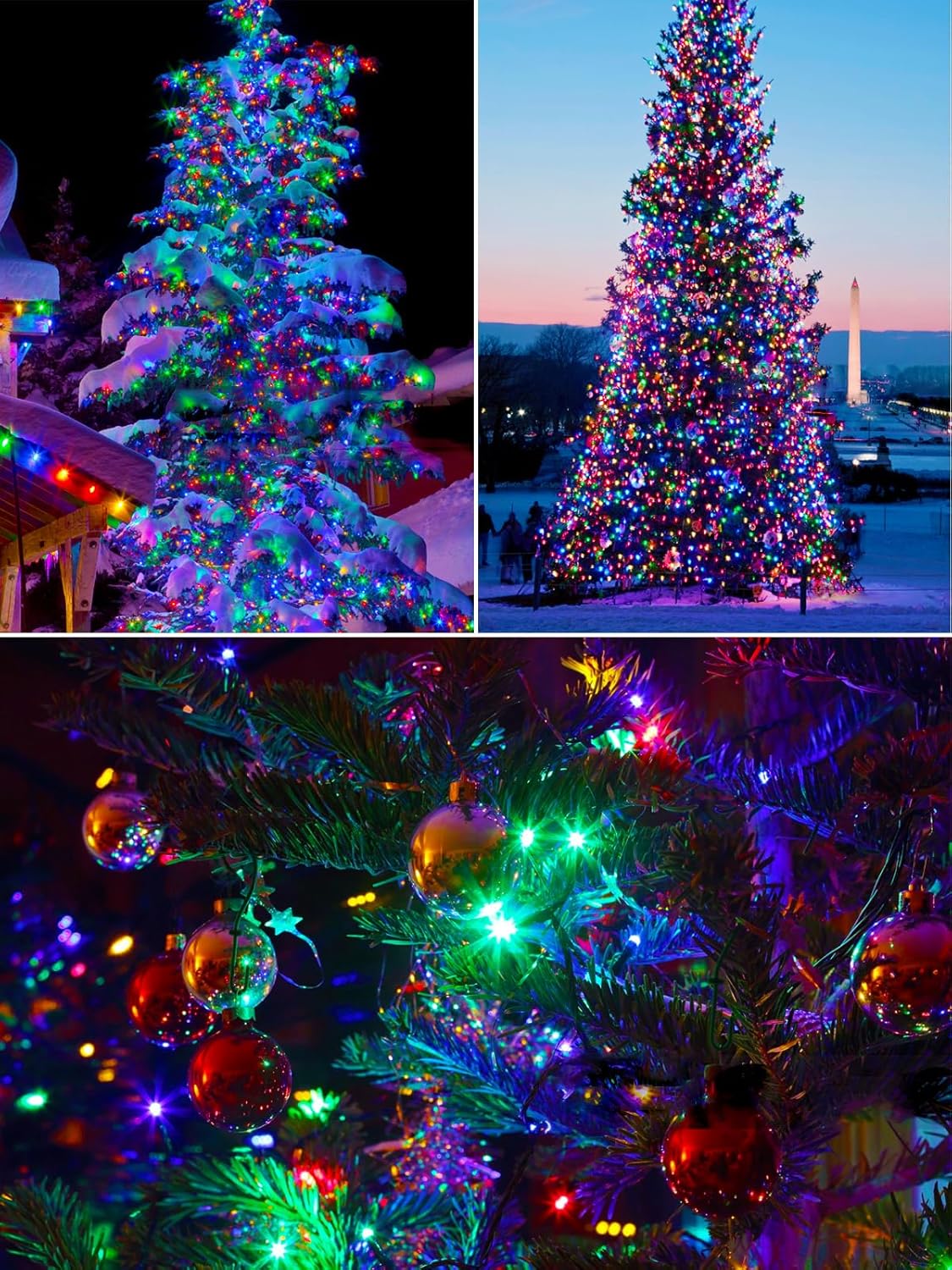 2 Pack 200 LED Solar Christmas Lights Outdoor, Solar String Lights for Outside with 8 Lighting Modes, Waterproof Green Wire Solar Powered Tree Light for Xmas Party Yard Garden Decorations (Multicolor)