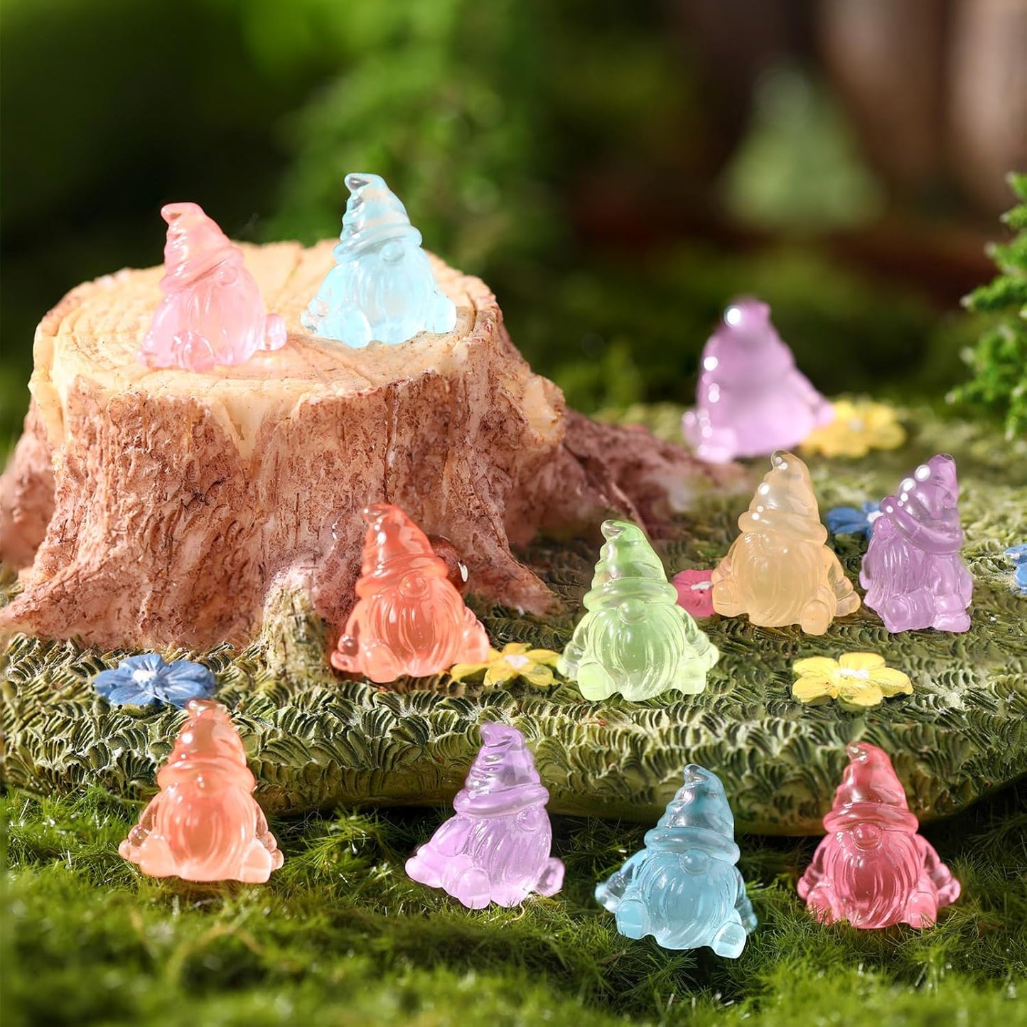 60 Pcs Mini Resin Luminous Gnomes Bulk Tiny Fairy Resin Statues Glow in The Dark Small Gnomes Miniature Figurines for Landscape Outdoor Patio Yard Lawn Plant Pots Fairy Decor (Vivid)