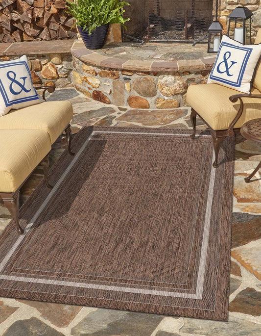 Unique Loom Outdoor Border Collection Area Rug - Soft Border (5' 3" x 7' 1" Rectangle Brown/Ivory)