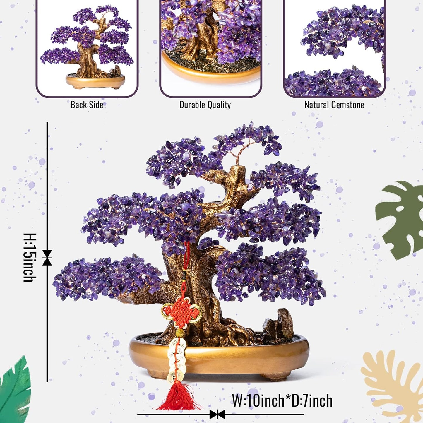 Natural Amethyst Gemstone Crystal Bonsai Tree of Life Large Feng Shui Money Chakra Tree for Luck and Wealth Desk Decoration(1,251 Gem Count)
