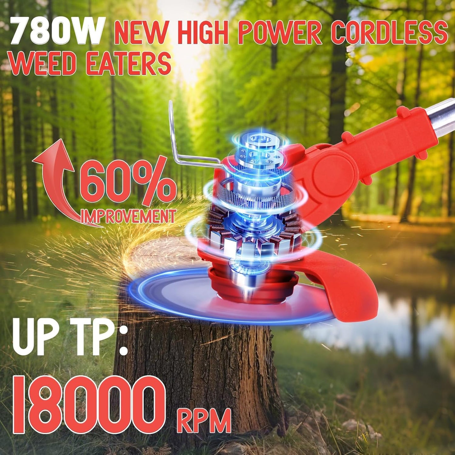 Weed Wacker Cordless Adjustable Weed Eaters 3 in 1 Electric String Trimmer Lawn with Two Battery with Charger Comes with Multiple Blades for Yard,Green,Garden(Red)