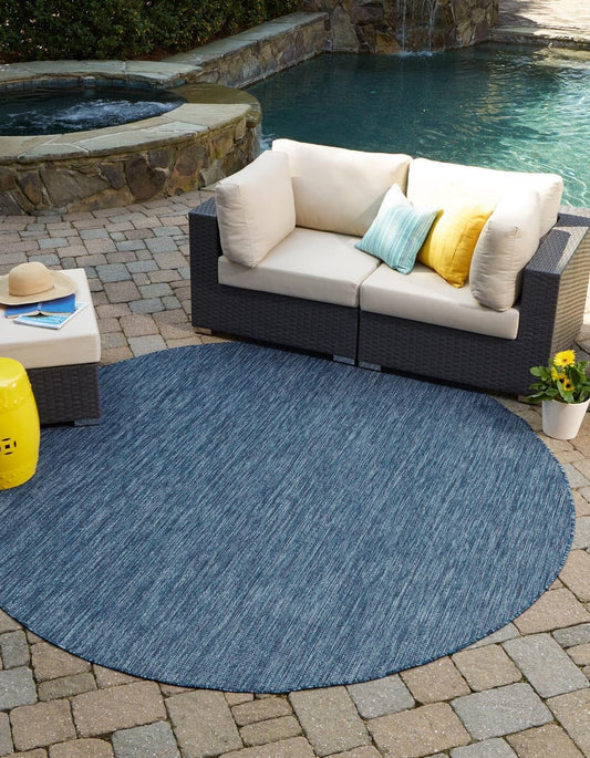 Unique Loom Outdoor Solid Collection Area Rug (6' 1" Round Blue/Navy Blue)