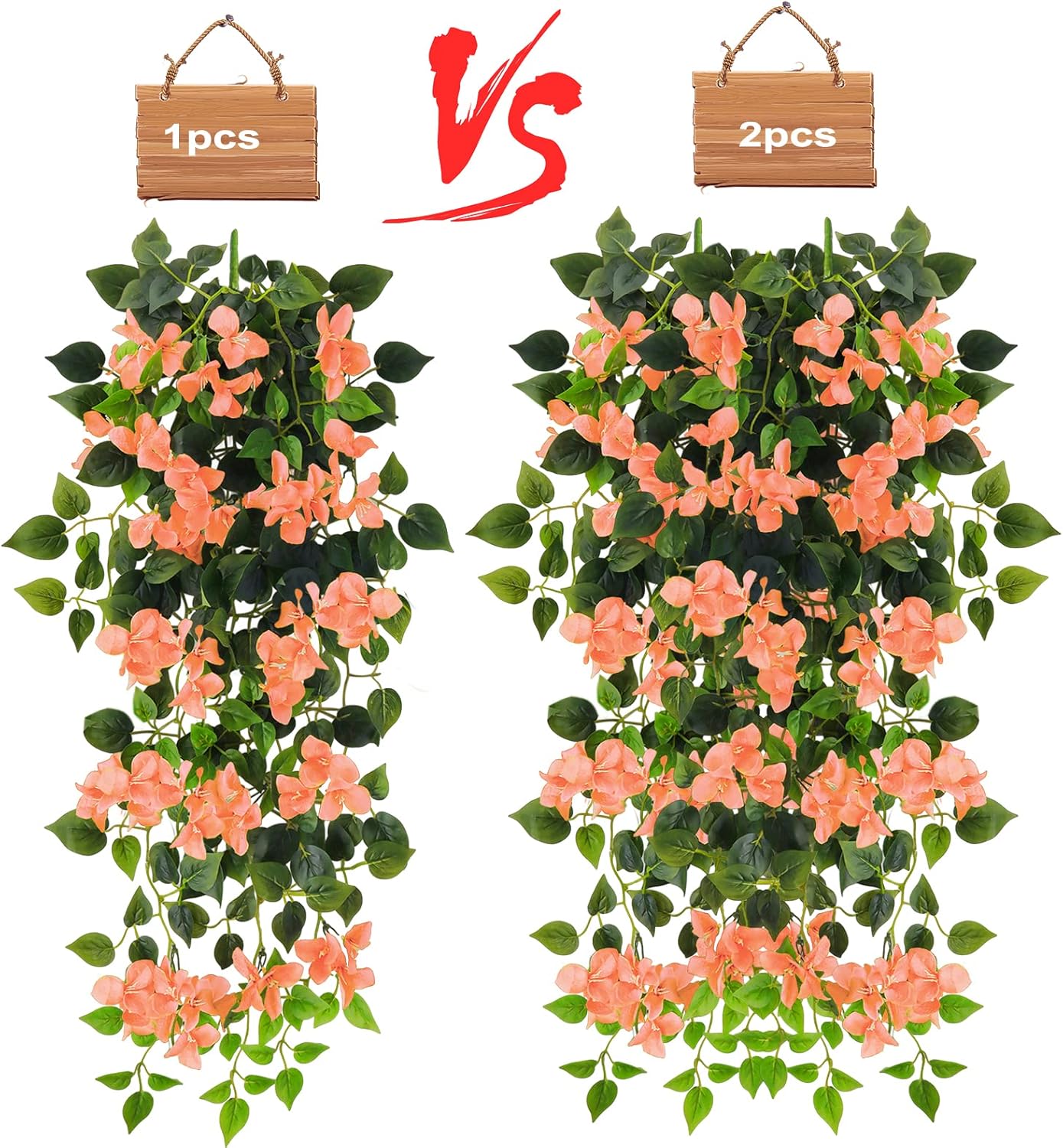 Artificial Hanging Flowers Bougainvillea, UV Resistant Fake Plastic Faux Flower Fabric Vine for Indoor Outdoor Garden Porch Eave Wedding Wall Décor Fall Decorations