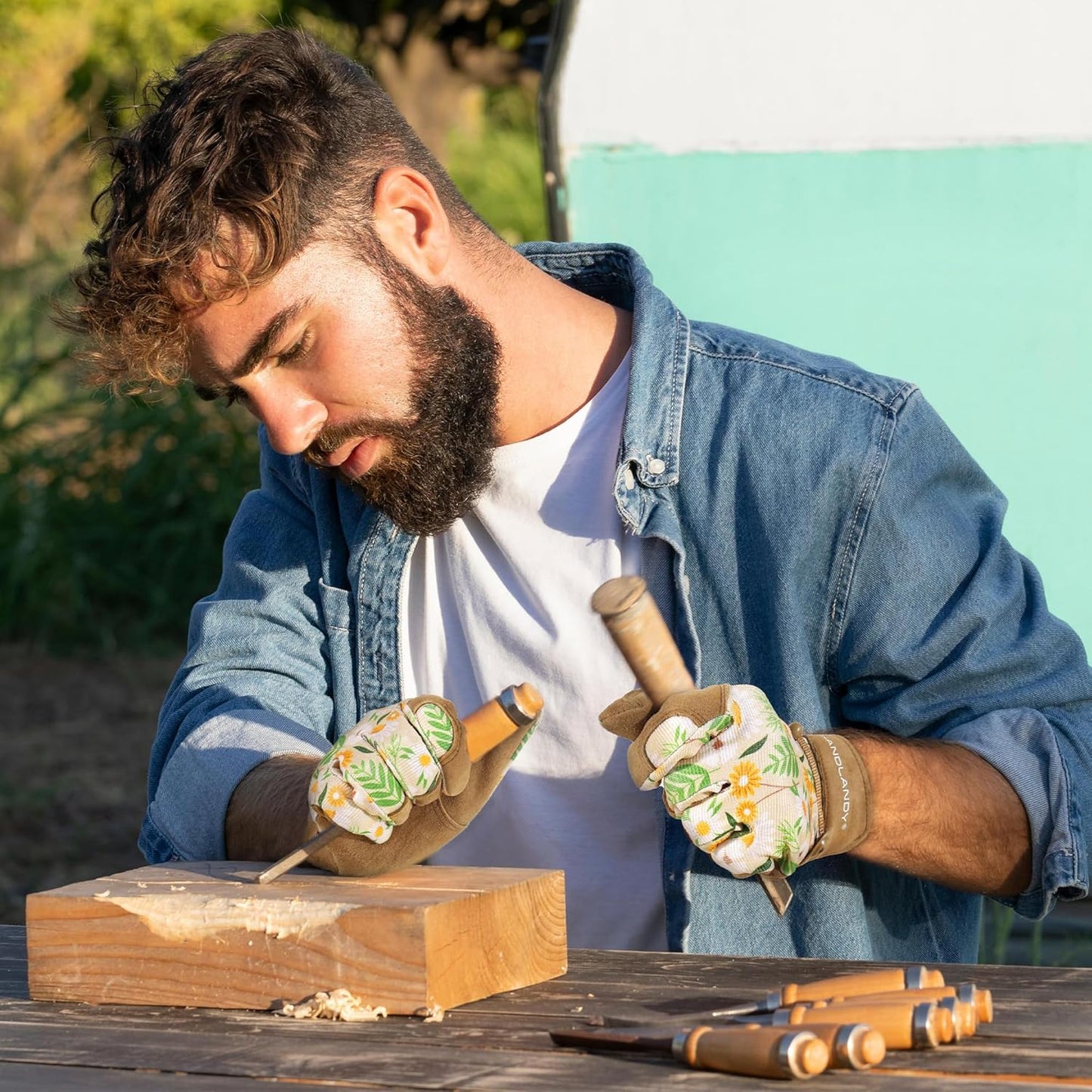 HLDD HANDLANDY Work Gloves for Women and Ladies, Leather Gardening Gloves Flexible Mechanic Working Gloves