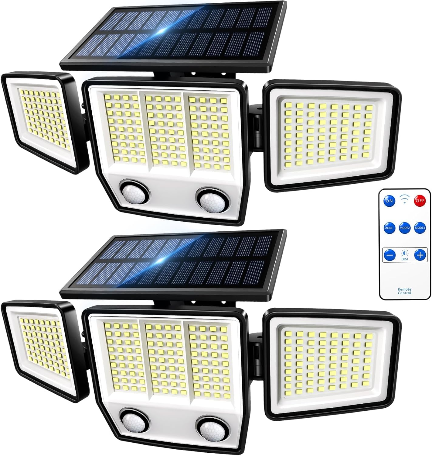 Solar Motion Sensor Outdoor Lights Waterproof - 3000LM 3 Modes Security Lights Outdoor 270° Illumination IP65 LED Flood Wall Light for Garden Yard Patio Pathway (2Pack+Remote Control)