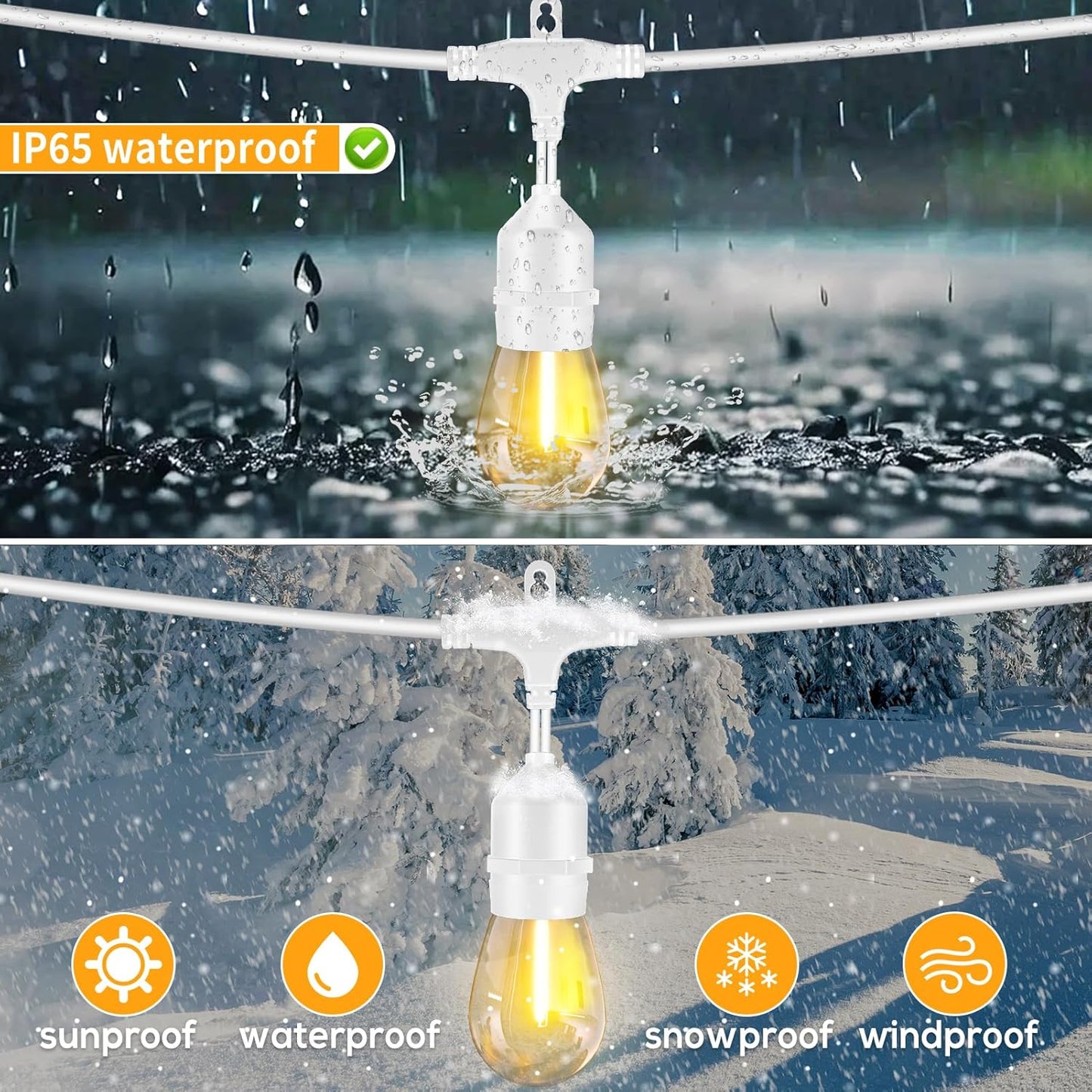 SUFEIMAS 100FT White Outdoor String Lights,IP65 Waterproof 30+2 Plastic LED Bulbs 2700K White Patio String Lights for Outside Porch, Pergola, Backyard, Bistro, Garden,Wedding Lights