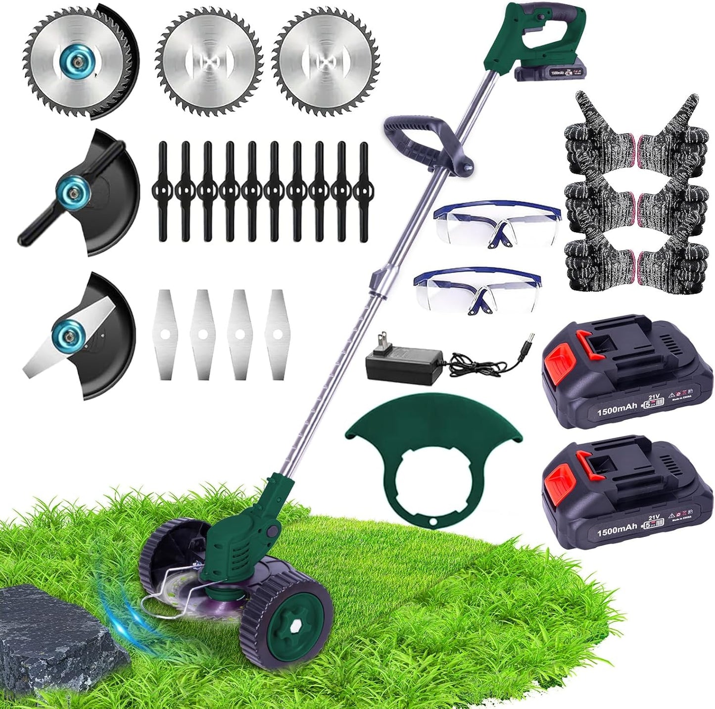 Weed Wacker Cordless Adjustable Weed Eaters 3 in 1 Electric String Trimmer Lawn with Two Battery with Charger Comes with Multiple Blades for Yard,Green,Garden(Green)