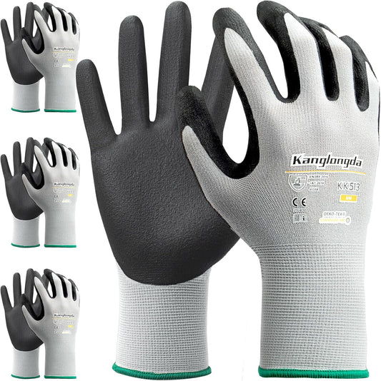 3-Paris Large Work Gloves for Men and Women, Nitrile Coated Safety Protective Gloves with Grip, Ideal for Gardening, Warehouse, Mechanic, Light Duty Construction Work