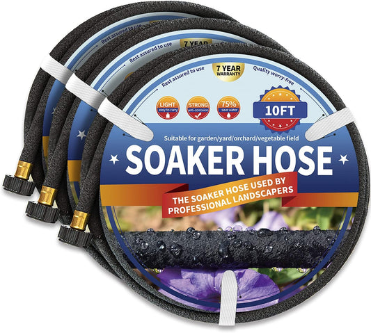 3 Pack Soaker Hose 10 FT for Garden Bed, 1/2’’ Diameter Short Soaker Hoses for Irrigation To Save 70% Water, Short Drip Soaking Hose for Vegetable Beds (3 Pack 10 FT)
