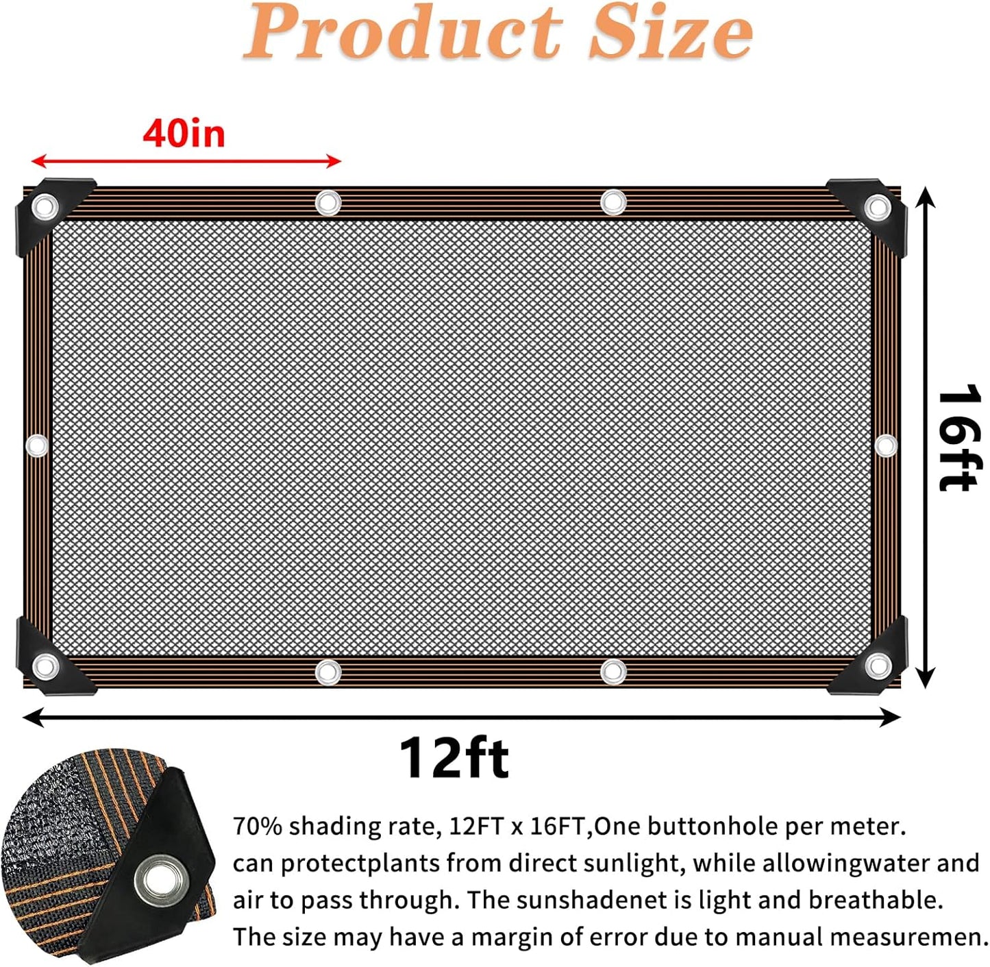 Shade Cloth - for Plants Greenhouse, 70% Sunblock Shade Sails -for Outdoor Garden Pergola Patio Lawn Sun Protection Neting Cover for Kennel Chicken Coop Easier to Hang Plant Cover