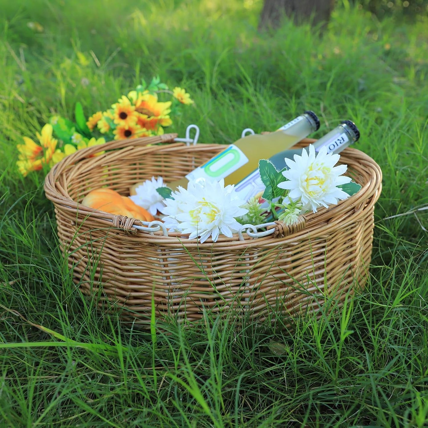 Wicker Picnic Baskets with Handles.Kingwillow. (Natural)