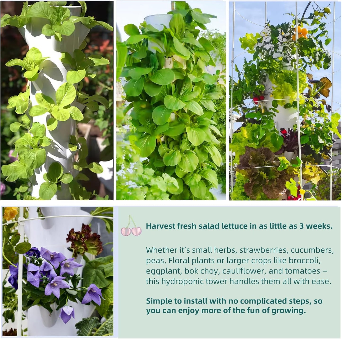 Hydroponic Growing System Kit, Vertical Hydroponic Tower with Trellis, Indoor & Outdoor Herb Garden, Vegetable Tower with 40 Planting Pods, Automatic Timer, Ideal for Gardeners & Beginners