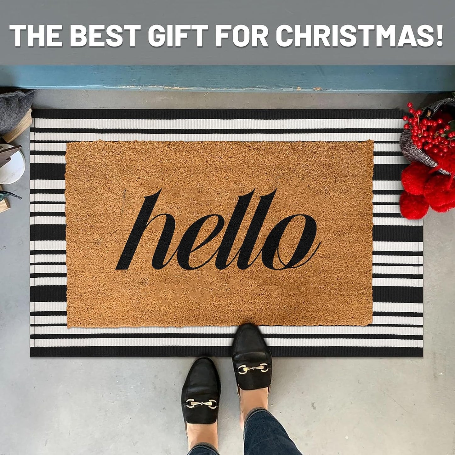 IOHOUZE Black and White Striped Rug 2'x3' Front Door Rugs, Small Washable Area Rug for Front Porch, Spring Summer Doormats Outdoor Indoor, Cotton Rugs for Entryway Porch Entrance