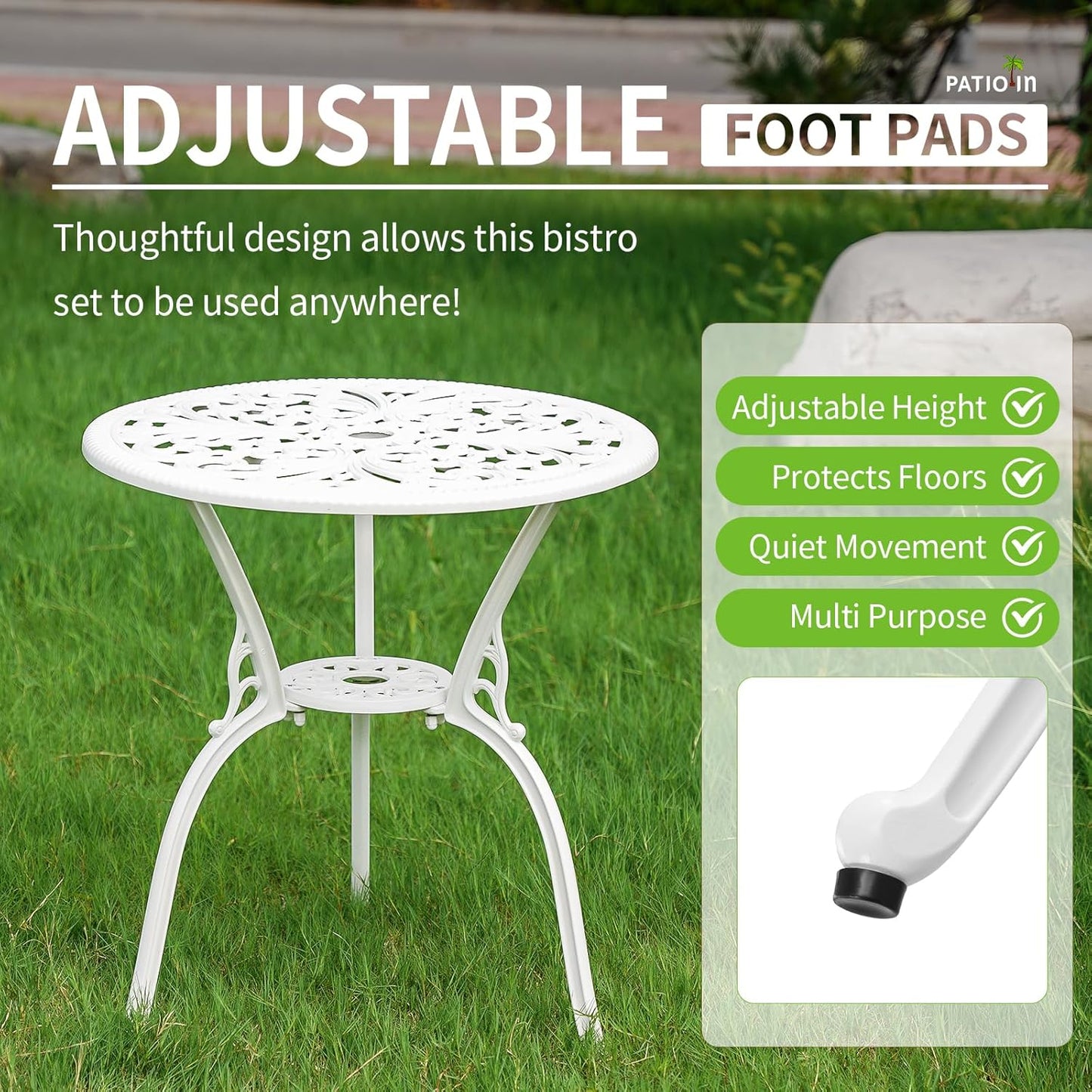 Outdoor Bistro Set 3 Piece, Bistro Table and Chair Set of 2, Cast Aluminum Patio Dinning Set with Umbrella Hole for Balcony, Garden, Porch