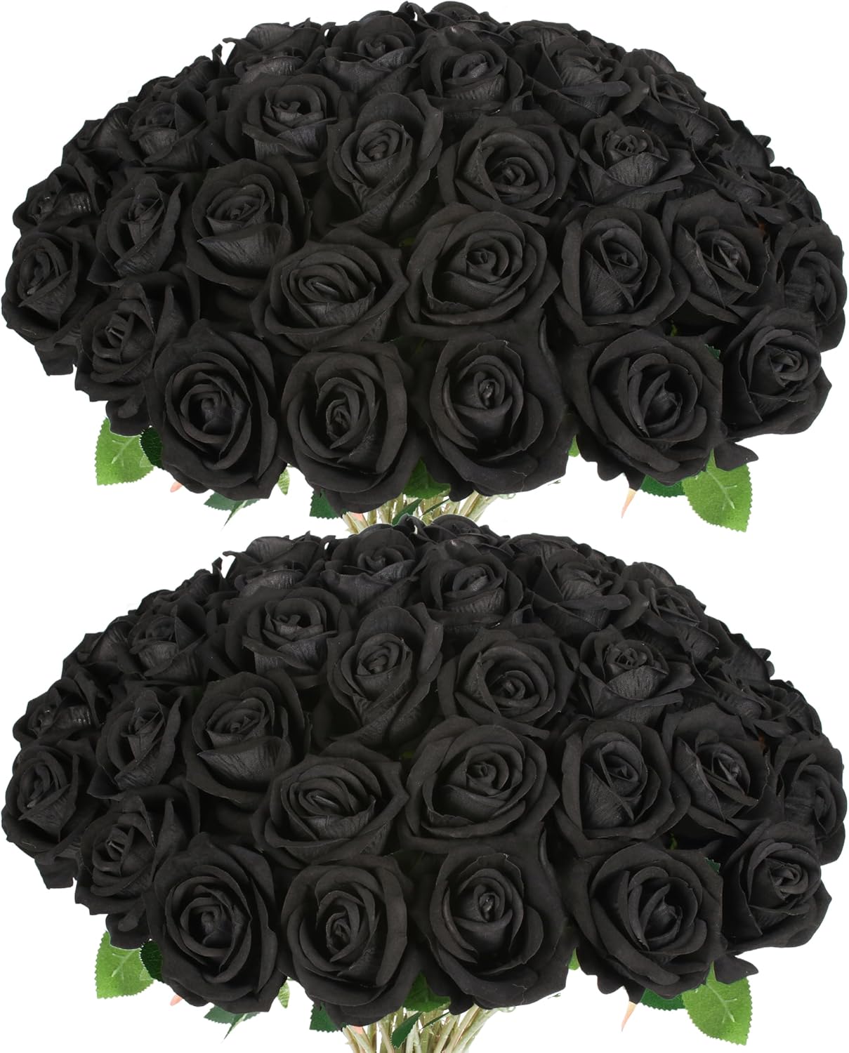 50 PCS Fake Black Roses, Artificial Flowers Bulk Halloween Decorations Realistic Silk Faux Black Roses with Stems for Gothic Wedding Party Decor, Bridal Bouquets DIY Floral Arrangement Home Decor