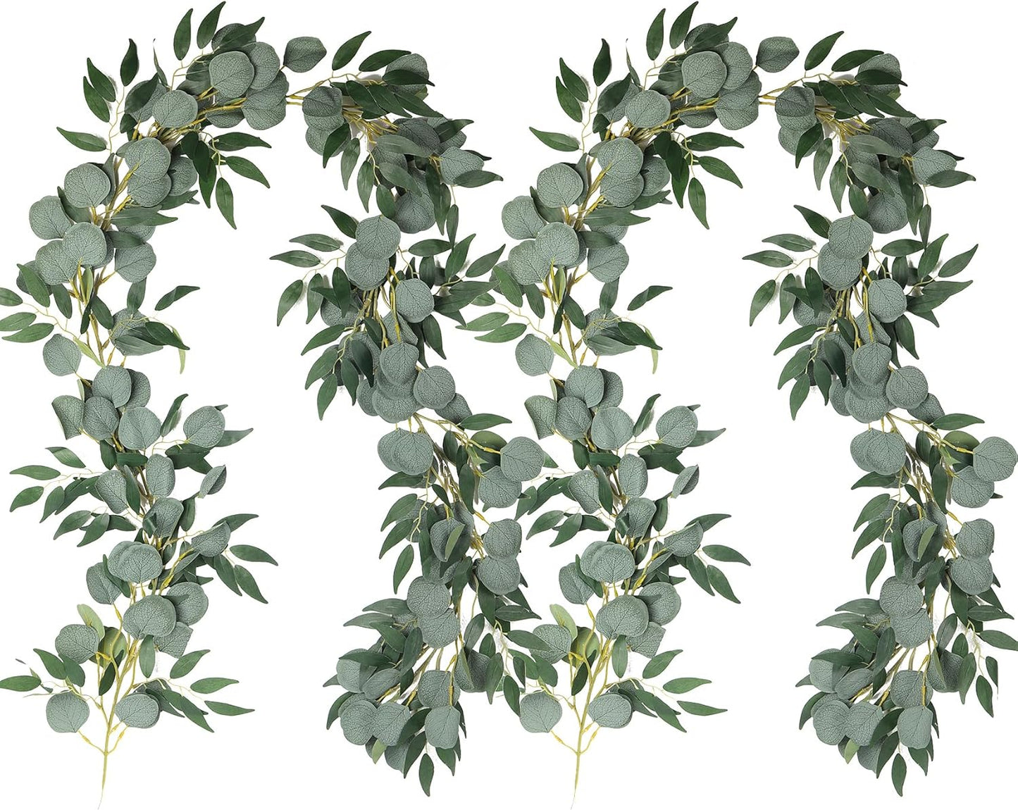 RECUTMS 2Pack Artificial Eucalyptus Garland with Willow Leaves 6Feet Fake Hanging Plant Silk Eucalyptus Willow Leaves Ivy Garland Faux Greenery for Indoor Outdoor Wedding Party Home Table Arch Decor