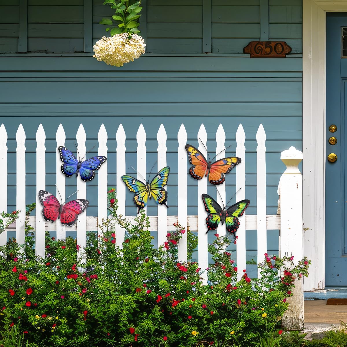 EOORAU Metal Butterfly Wall Outdoor Decor - 5 Pack Metal Butterflies Wall Art Sculpture Hanging Decor for Home Yard Patio Garden Decorations