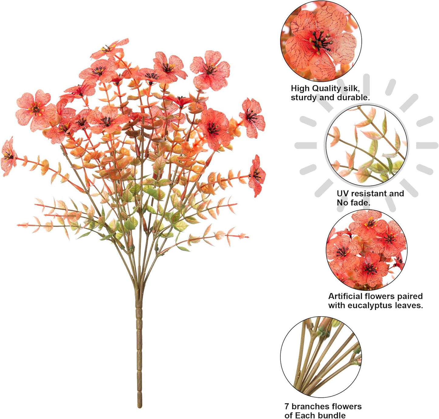 Artificial Fall Flowers Faux Mums for Outdoor Indoor Garden Home Decoration, Faux Flower Daisy with Eucalyptus Leaves Fake Mums Plants Greenery Boxwood Porch Patio, 12 Bundles