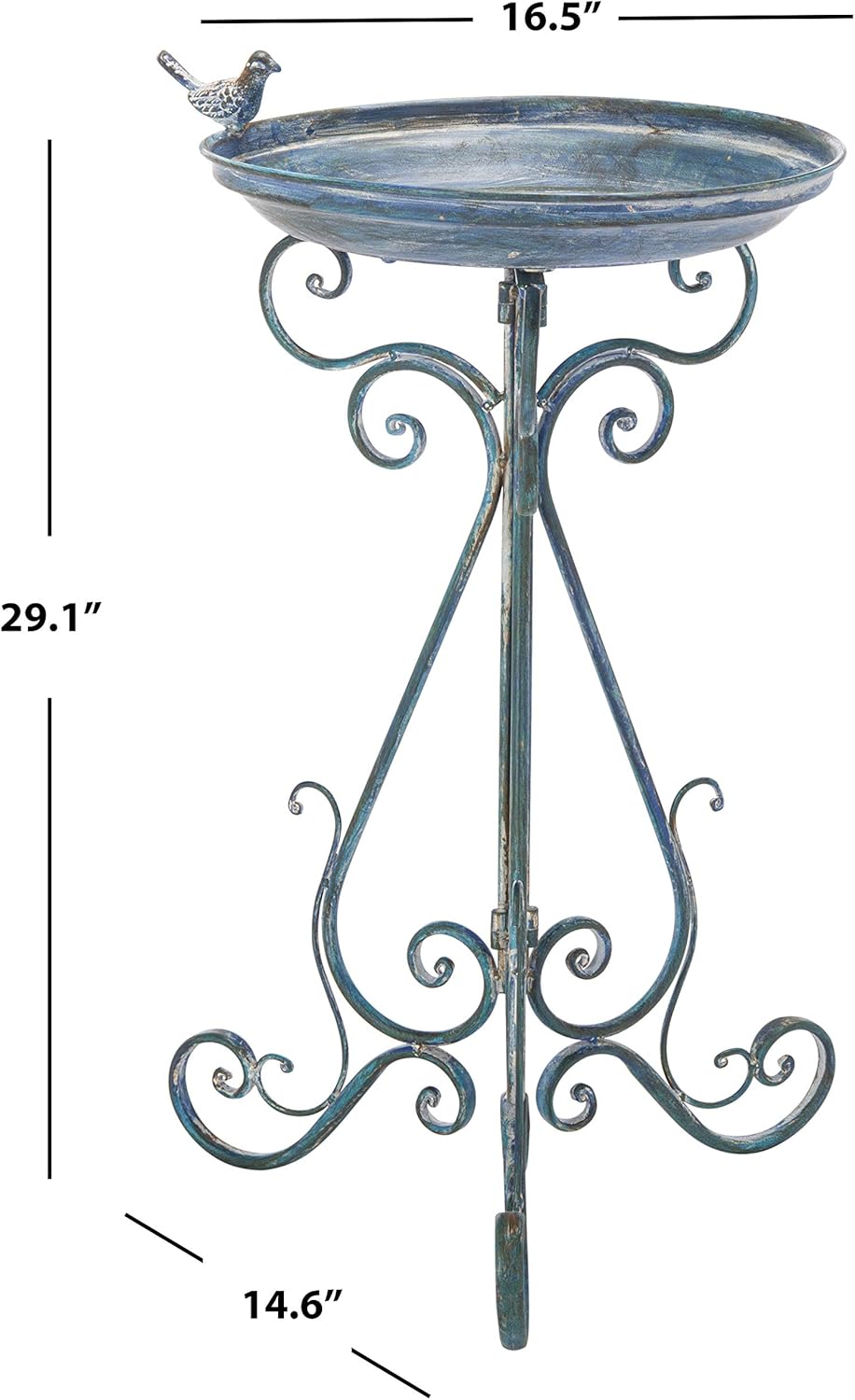 SAFAVIEH Outdoor Collection Ashlan Antique Blue Victorian Scroll Iron Garden Patio Backyard Charming Bird Bath