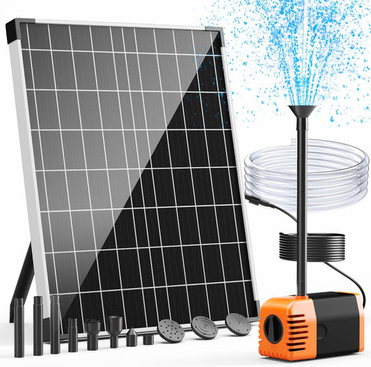 POPOSOAP Solar Water Pump Outdoor, 30 Watt Solar Powered Water Pump with 430GPH Solar Pump, 7 Nozzles, 6.6 Tubing DIY Water Feature for Pond, Fountain, Pool, Garden, Backyard