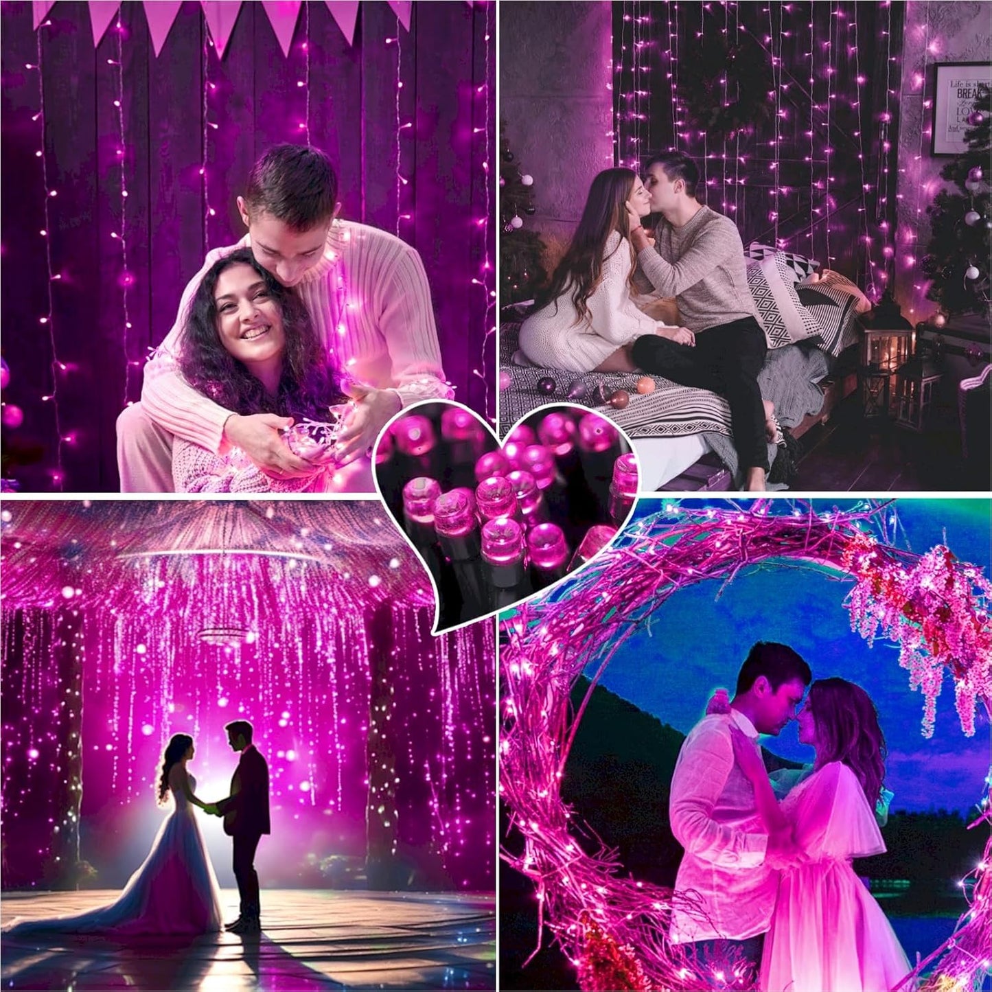 2 Pack 400 LED Solar Pink String Lights Valentine Decor, 8 Modes Solar String Lights for Outside, Waterproof and Solar Powered Outdoor Lights for Valentine Yard Garden Tree Wedding Party (Pink)