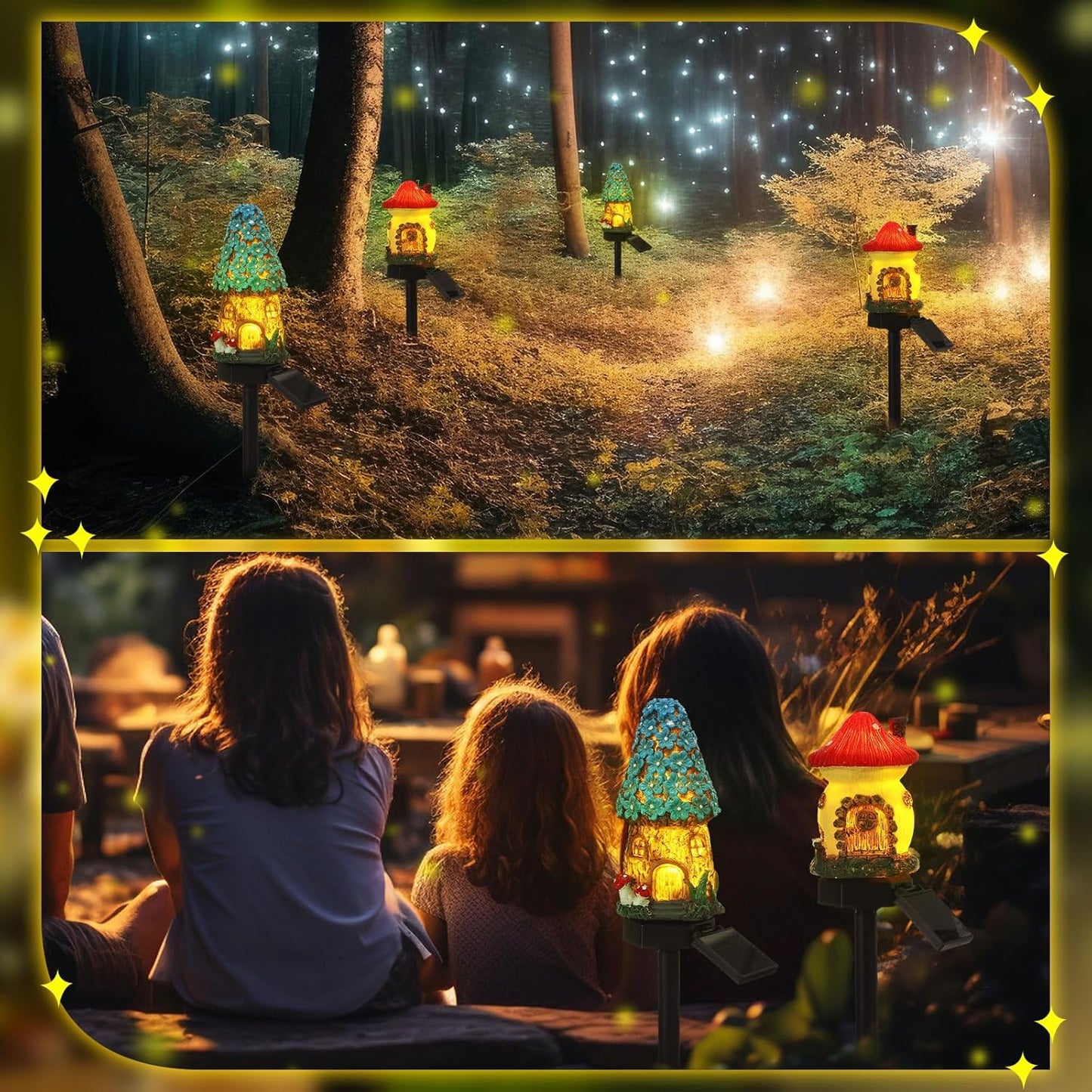 2 Pack Outdoor Garden Mushroom Fairy House Solar Light Home Statue LED Light Fairy Lights for Outside Garden Lawn Walkway Patio Yard Backyard Plant Decoration