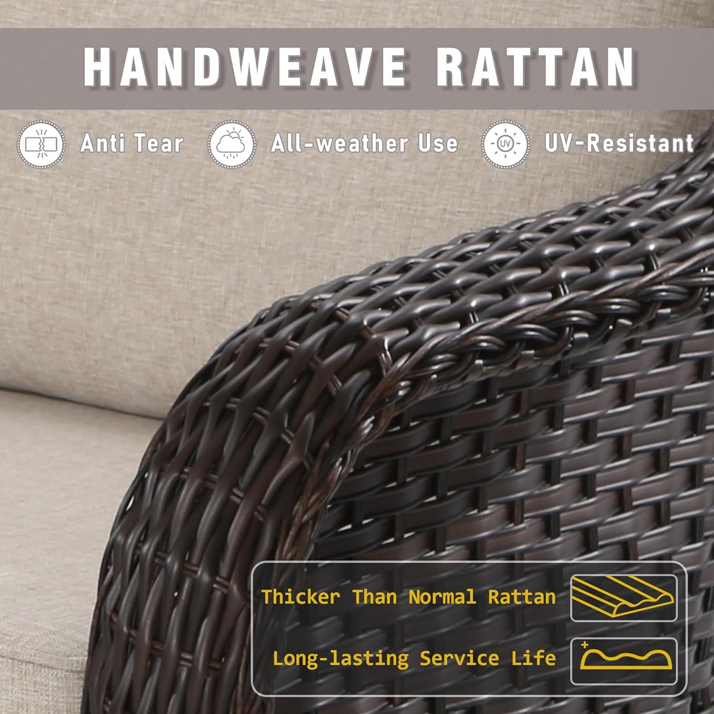 Outdoor Wicker Swivel Chair Set of 2, All-Weather Use Patio Rattan Chair with Seat and Back Cushion, Ideal for Porch, Backyard, Balcony, Poolside, Beige