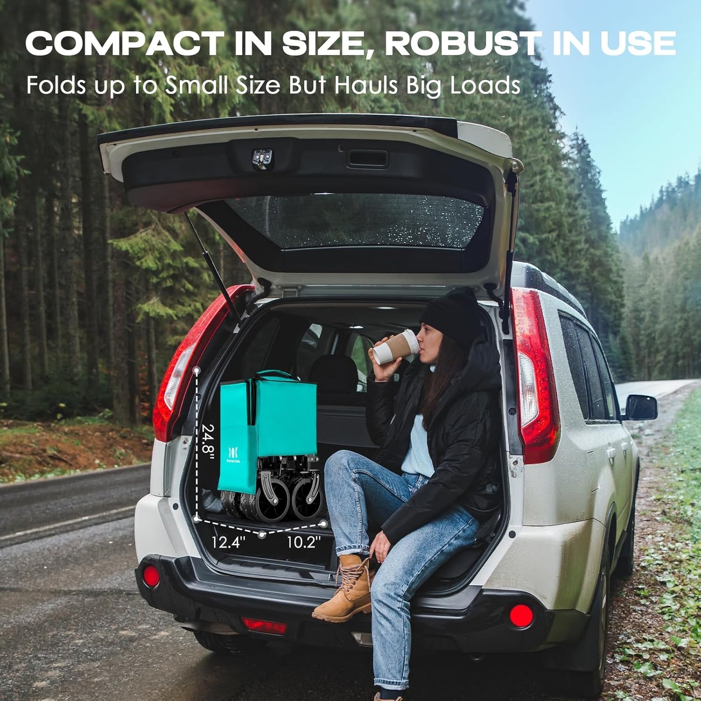 Navatiee 300L Collapsible Wagon Cart Foldable Extra Large, 48''L Folding Extended Beach Wagon with 440LBS Weight Capacity and Big All-Terrain Wheels, Heavy Duty Utility Garden Cart for Sports Outdoor