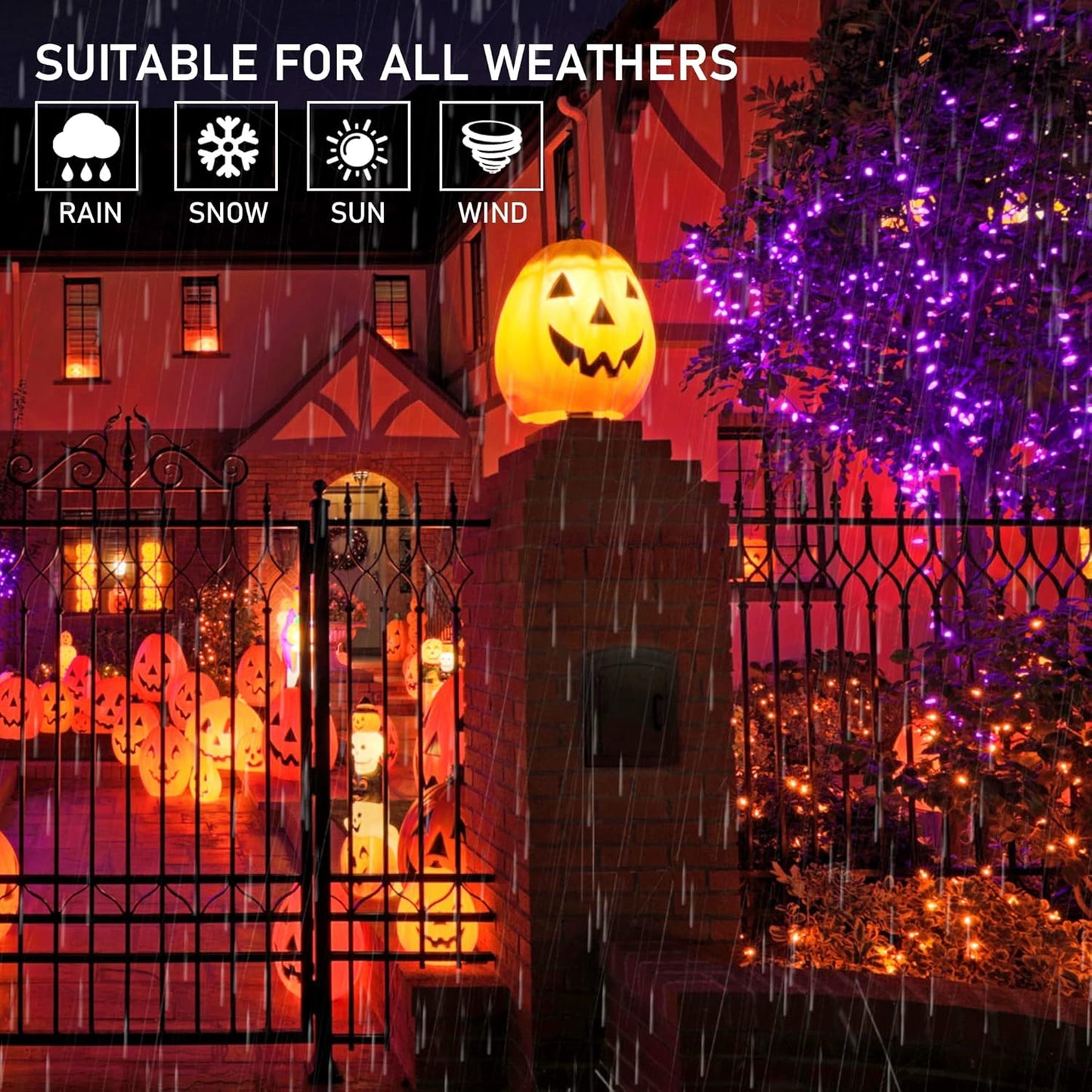 weillsnow Purple&Orange Halloween Lights, 200 LED 66Ft Plug in Waterproof Halloween String Lights, 8 Modes with Memory for Outdoor Indoor Garden Halloween Christmas Decorations (Orange&Purple, 66FT)
