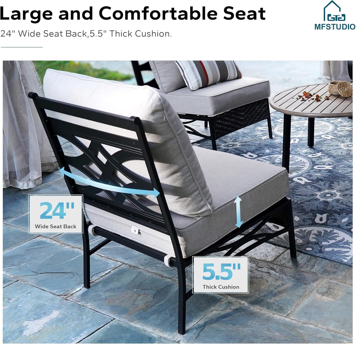 MFSTUDIO Patio Furniture Set, 2 Seat Outdoor Sectional Sofa Conversation Set, Woven Rattan Patio Couch for Backyard, Garden, Deck