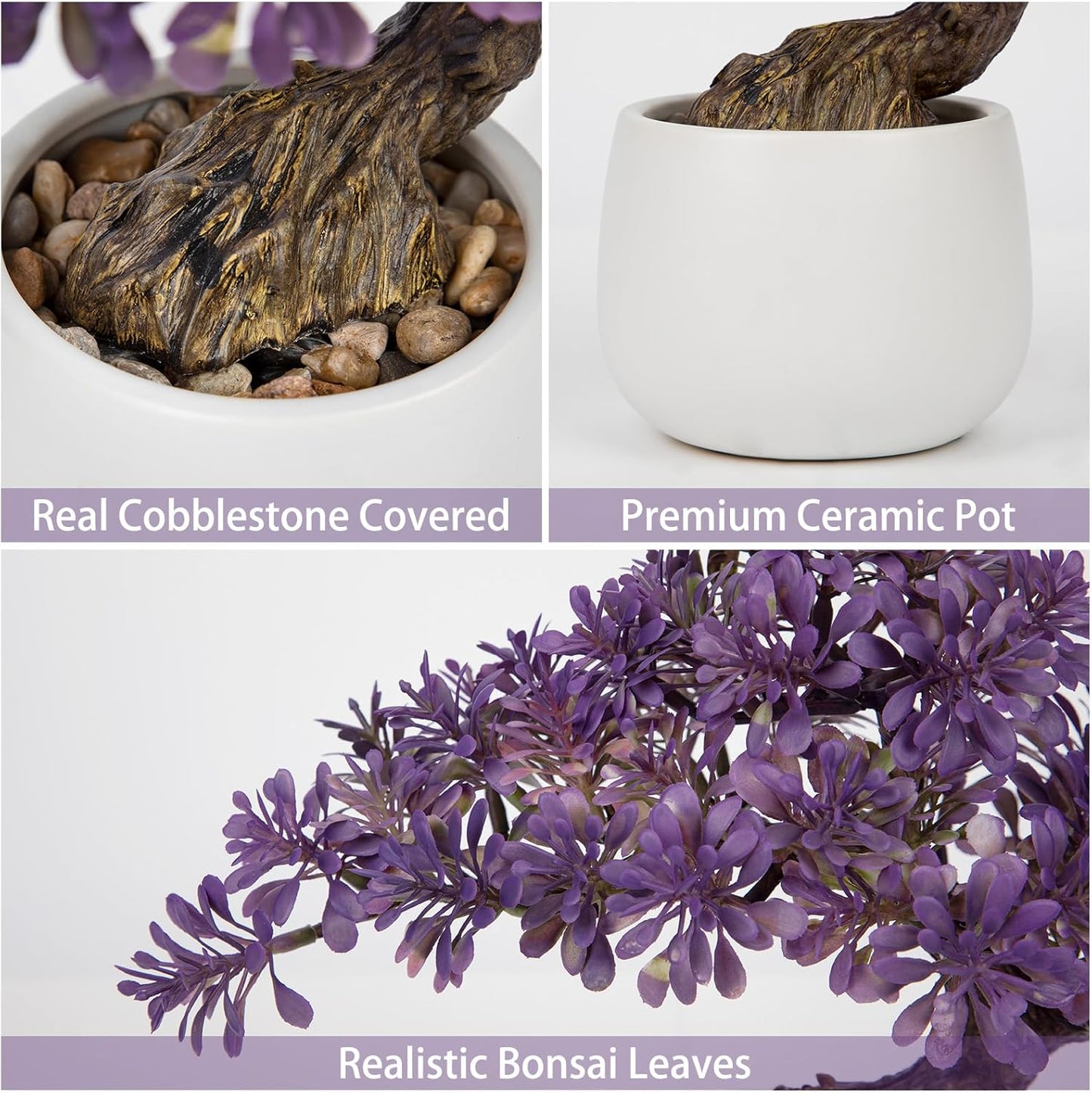 Purple Artificial Bonsai Tree Juniper Faux Plants Indoor Fake Plants Decor with Ceramic Pots for Home Table Office Desk Bathroom Shelf Bedroom Living Room Farmhouse Decorations