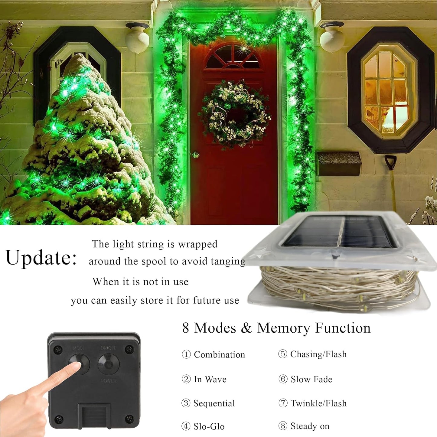 Joomer Solar Fairy Lights, 2-Pack Total 80FT 240LED Solar String Lights Outdoor Waterproof 8 Lighting Modes for Fence Party Garden Patio Yard Home Holiday Tree Outdoor Decoration