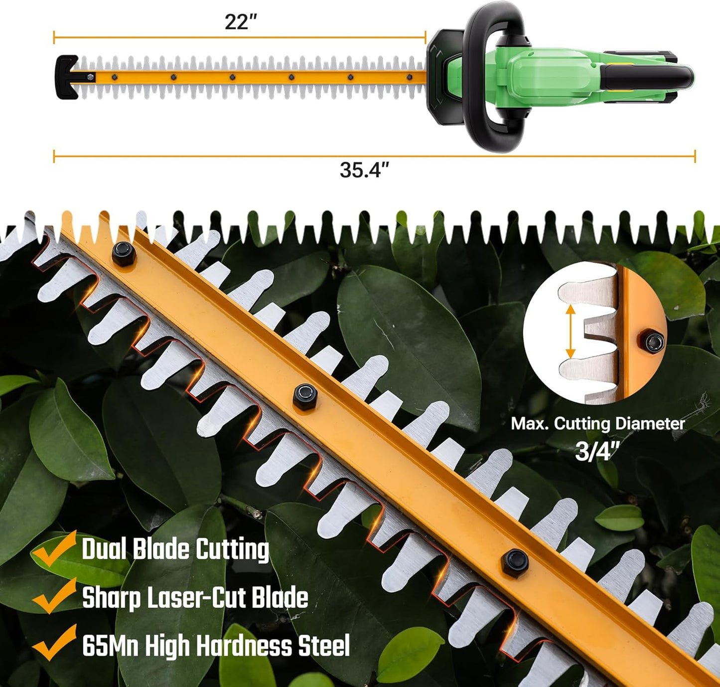 WORKPROX 20V Cordless Hedge Trimmer, Electric Bush Shrub Trimmer, 22" Dual-Action Blade and 3/4" Cutting Capacity with Safety Lock, Great for Garden, Yard, 2.0Ah Battery & Charging Cable Included