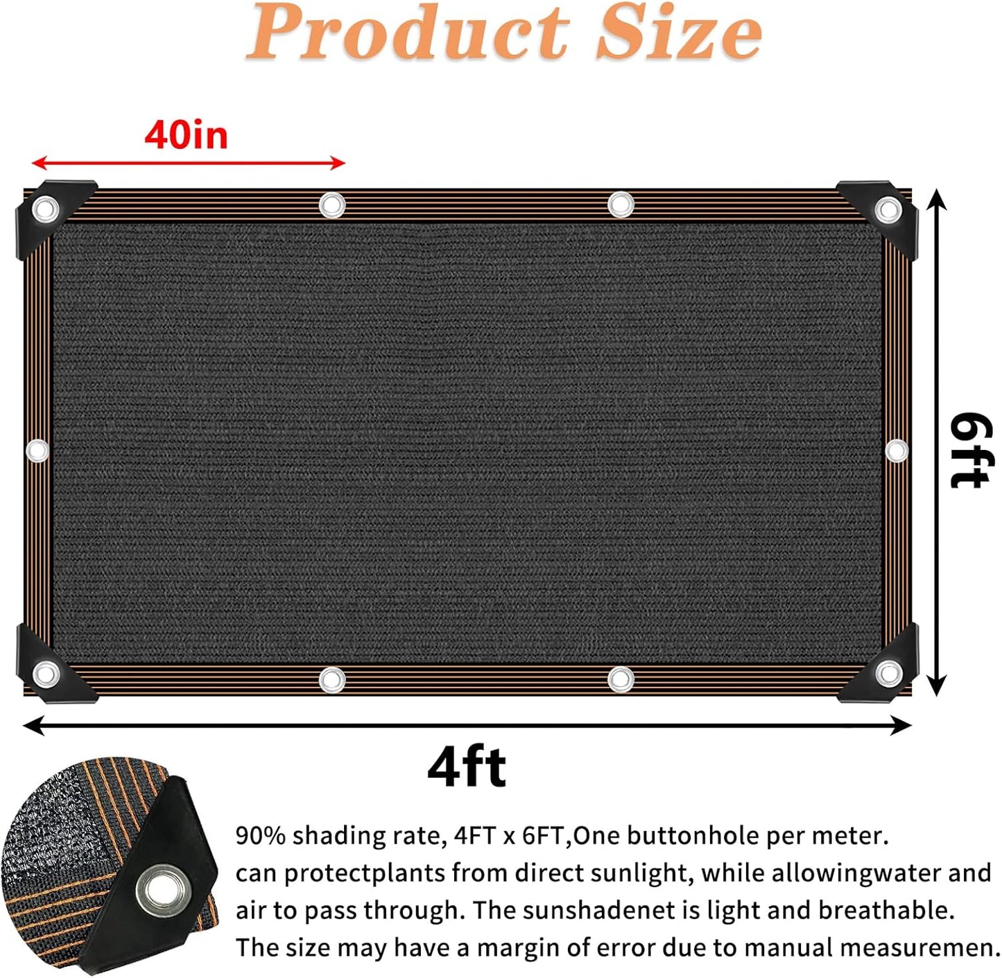 QLOFEI 4x6 FT Shade Cloth with Grommets, 90% Sun Shades Outdoor Patio Mesh Tarp, Easier to Hang Sunblock Neting Cover -for Garden Greenhouse Pergola Lawn Kennel Chicken Coop