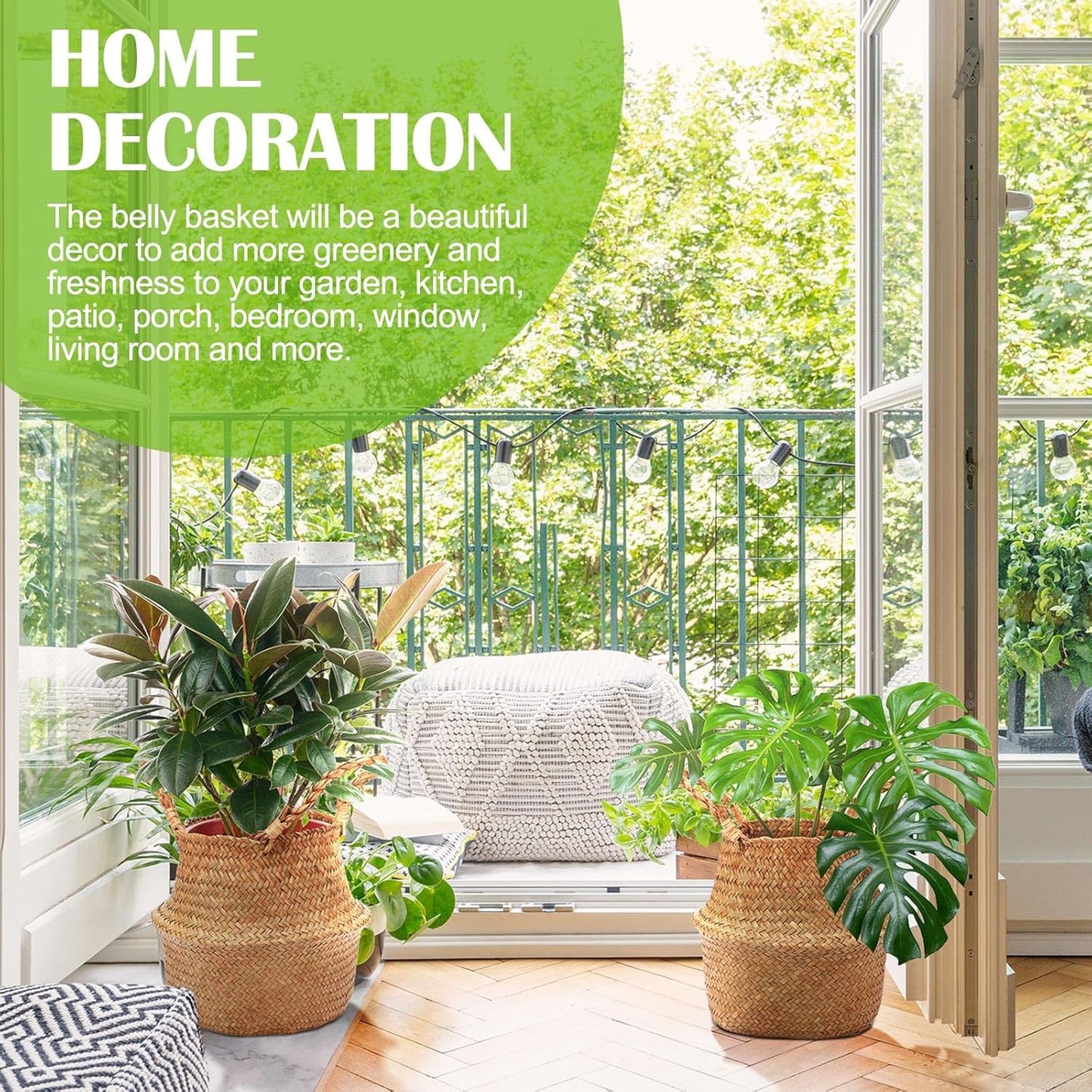 Qunclay Woven Seagrass Baskets Belly Basket Folding Boho Natural Plant Pot with Handles Round Decorative Wicker Large Indoor Planter for Home Outdoor Tree Planters Decor(12 x 11 Inch, 8 Pcs)