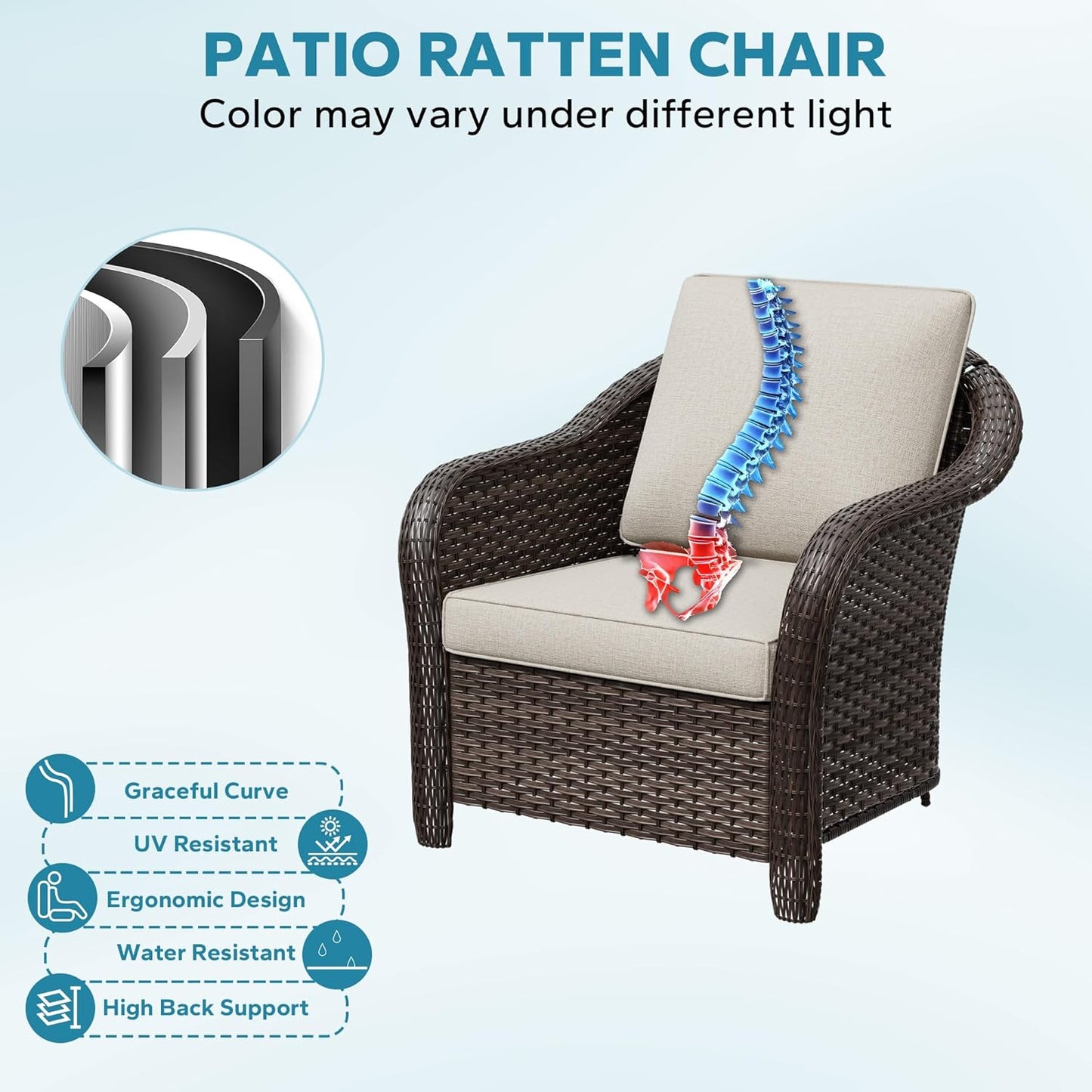 5 Pieces Outdoor Patio Rattan Conversation Furniture Set with Cushions, 78" 3-Seat Wicker Sofa, 55" 2-Seat Couch, 2 Armchairs, Metal Coffee Table for Garden (Beige)