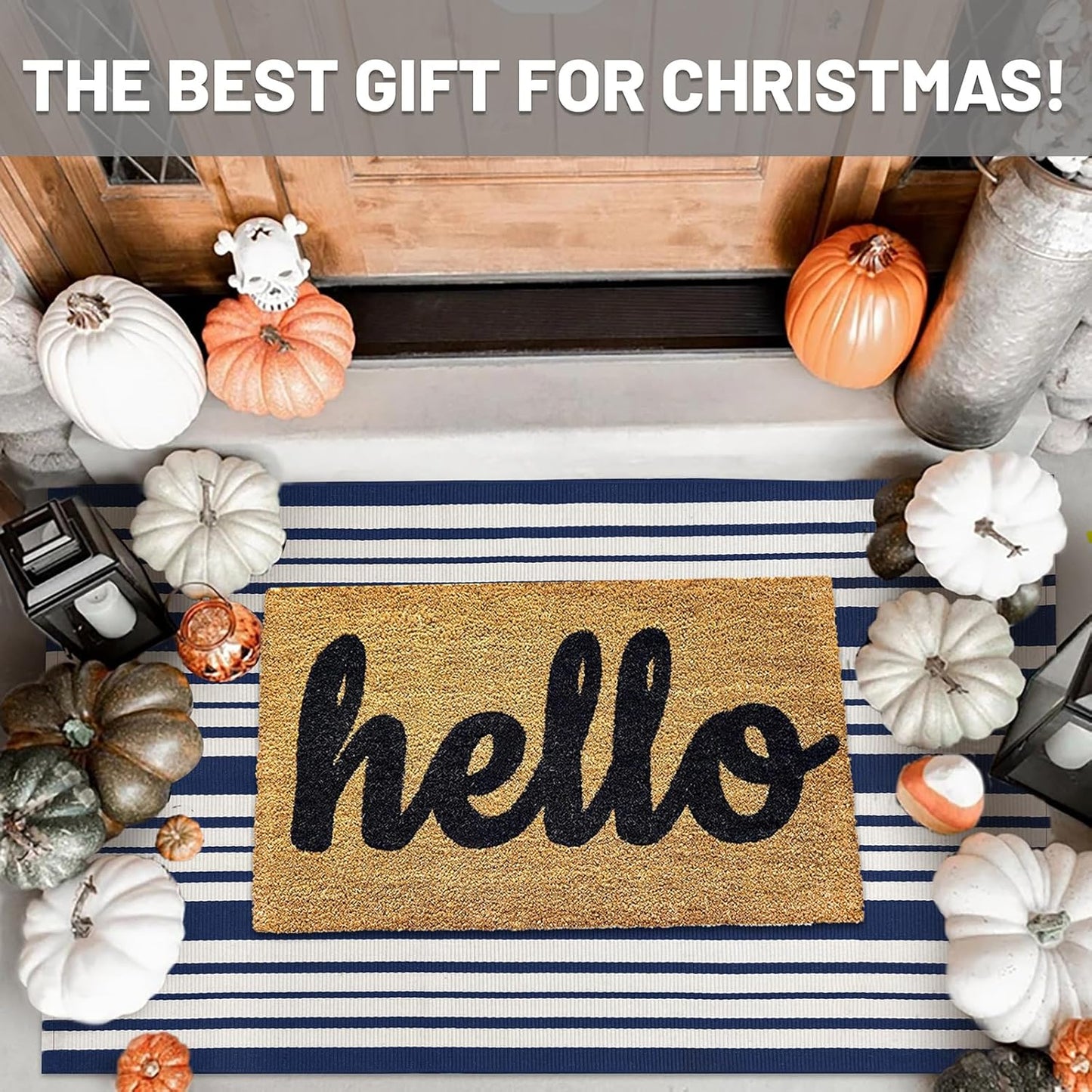 IOHOUZE Navy and White Striped Rug 3'x5' Front Door Rugs Outdoor, Washable Area Rug for Front Porch, Spring Summer Doormats Outdoor Indoor, Cotton Rugs for Entryway Porch Entrance