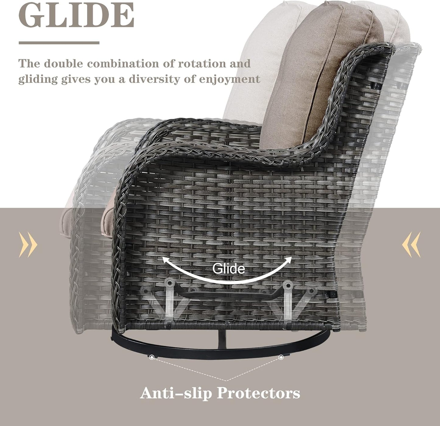 5 Pieces Patio Wicker Furniture Set - 4 Outdoor Swivel Rocker Glider Chairs with Propane Fire Pit Table, Patio Conversation Set Grey Cushion Perfect for Casual Gathering