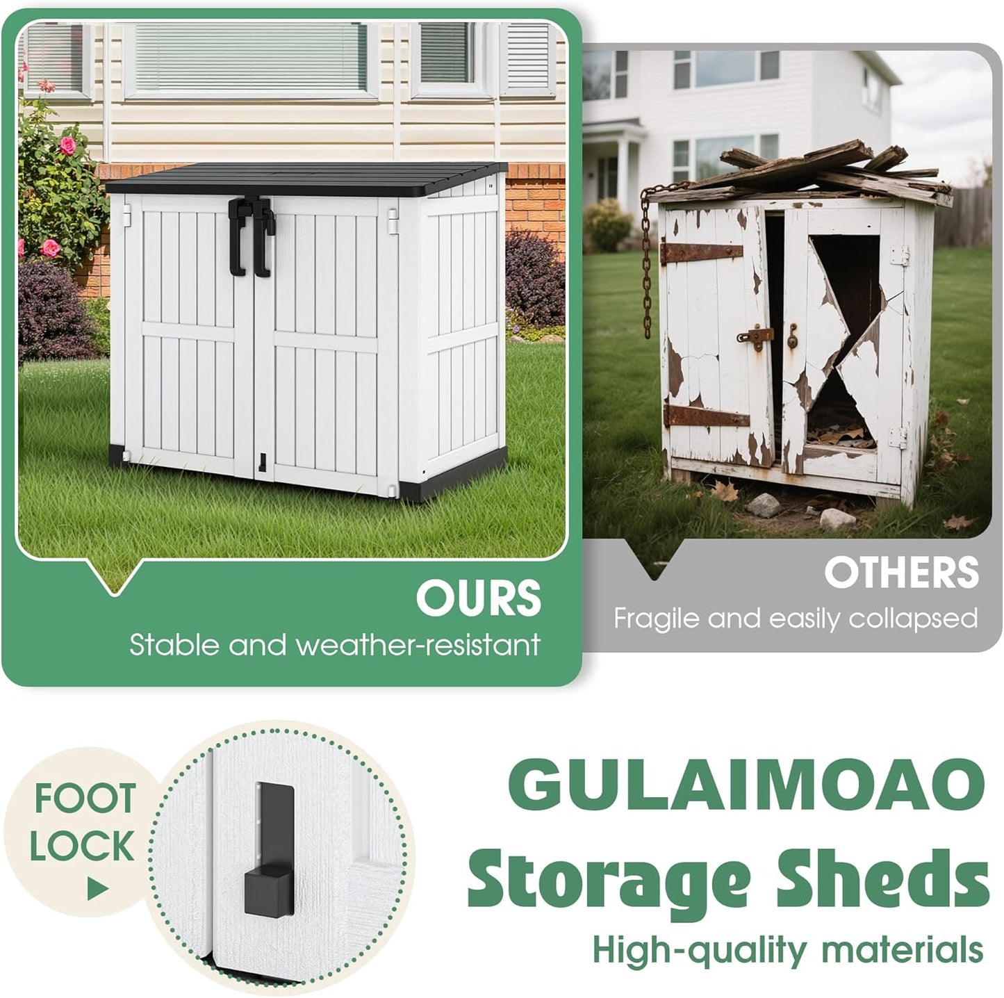 Horizontal Resin Storage Shed 36 Cu Ft with Lockable Doors, Portable Outdoor Storage Cabinet -Easy to Assemble,Sheds & Outdoor Storage, Waterproof Outdoor Storage Box for Backyards