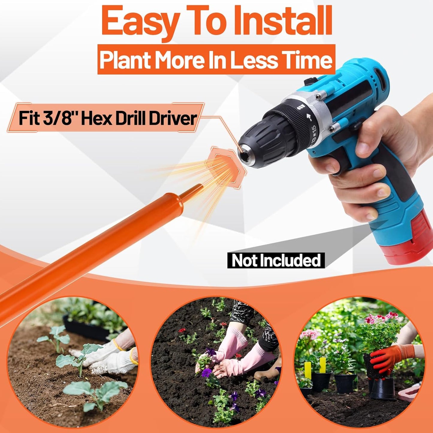 ‎4"x24" Auger Drill Bit for Planting – Heavy Duty Garden Auger Post Hole Digger with Spiral Double Blade & 3/8" Hex Drive for Fast Hole Drilling