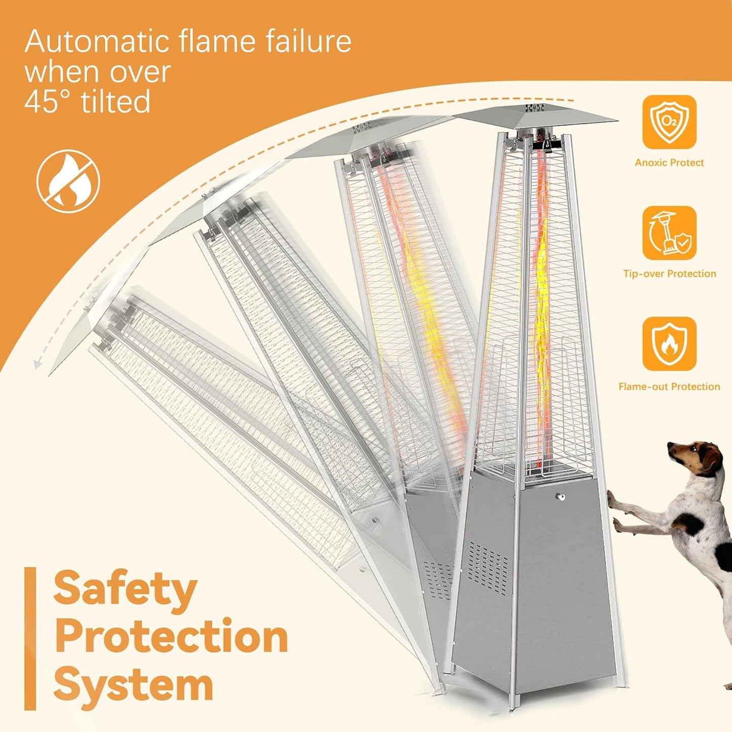 FOOWIN Propane Patio Heater, 48,000 BTU Outdoor Patio Heater with Wheels/Waterproof Cover & Gloves,Silver Grey