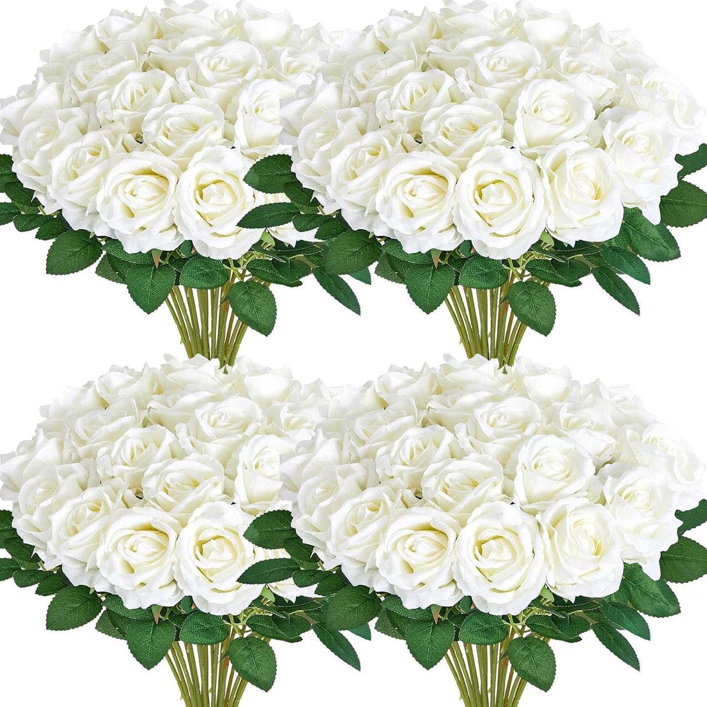 Serwalin 60 PCS White Roses Artificial Flowers, Ivory Fake Artificial Roses, Silk White Roses for Bridal Bouquet Wedding Centerpieces Table Arrangement Party Home Decor